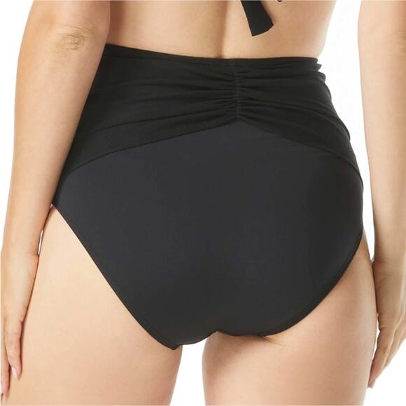 Coco Reef Women Solid Black Pleated Diva High-Waist Swim Bikini Bottoms Size XL - Picture 3 of 3